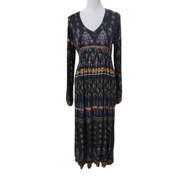 Patrons of Peace Size M Maxi Dress, Empire Waist, V Neckline, Long Sleeve - Picture 1 of 13